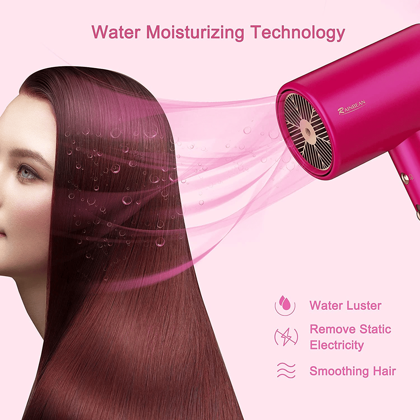 1800W Professional Hair Dryer with Moisturizing Ion Technology – Quiet, Fast Drying, and Frizz-Free