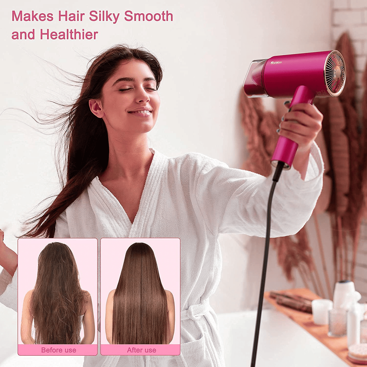 1800W Professional Hair Dryer with Moisturizing Ion Technology – Quiet, Fast Drying, and Frizz-Free