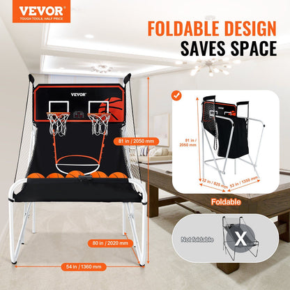 VEVOR 7-Foot Basketball Arcade Game – Dual Hoop, Indoor Game with LED Scoring & 8 Game Modes