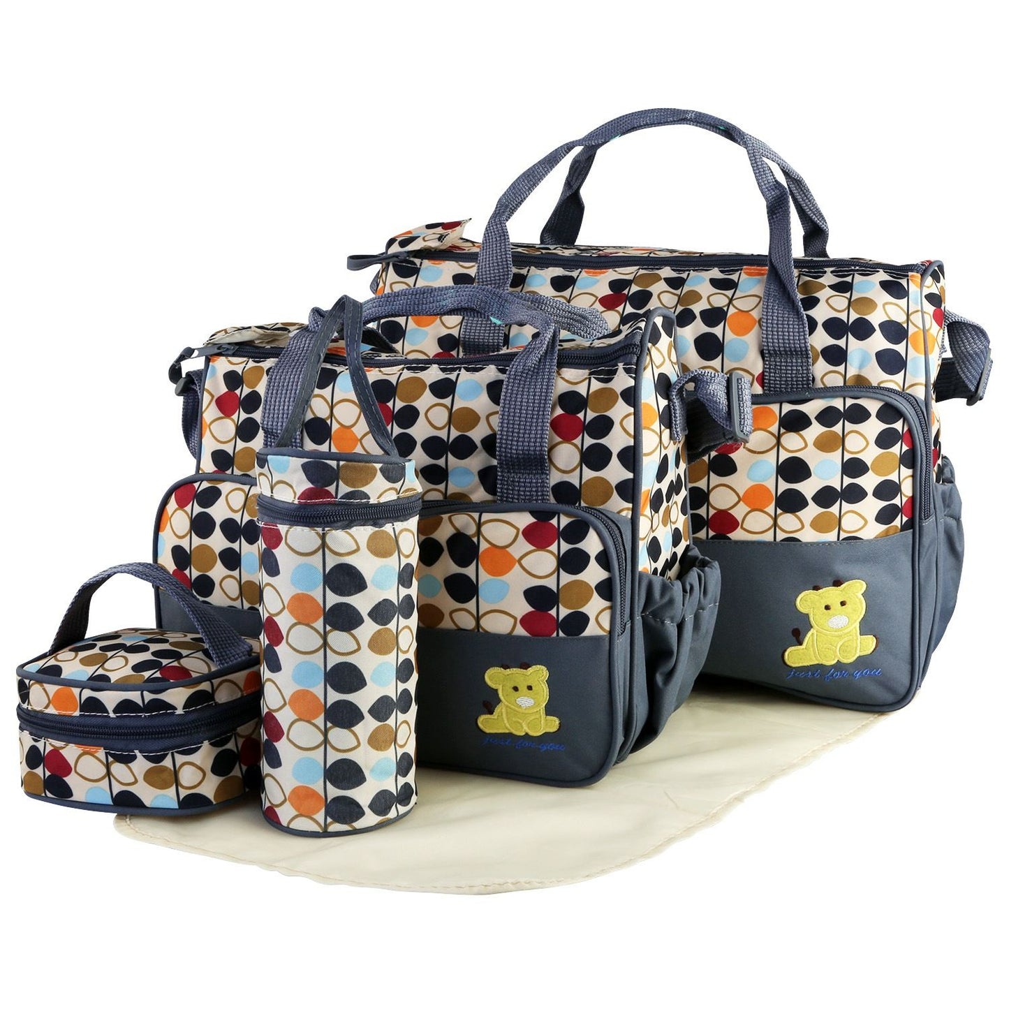 5PCS Baby Nappy Changing Bags Set – Water-Resistant & Stain-Resistant with Adjustable Straps