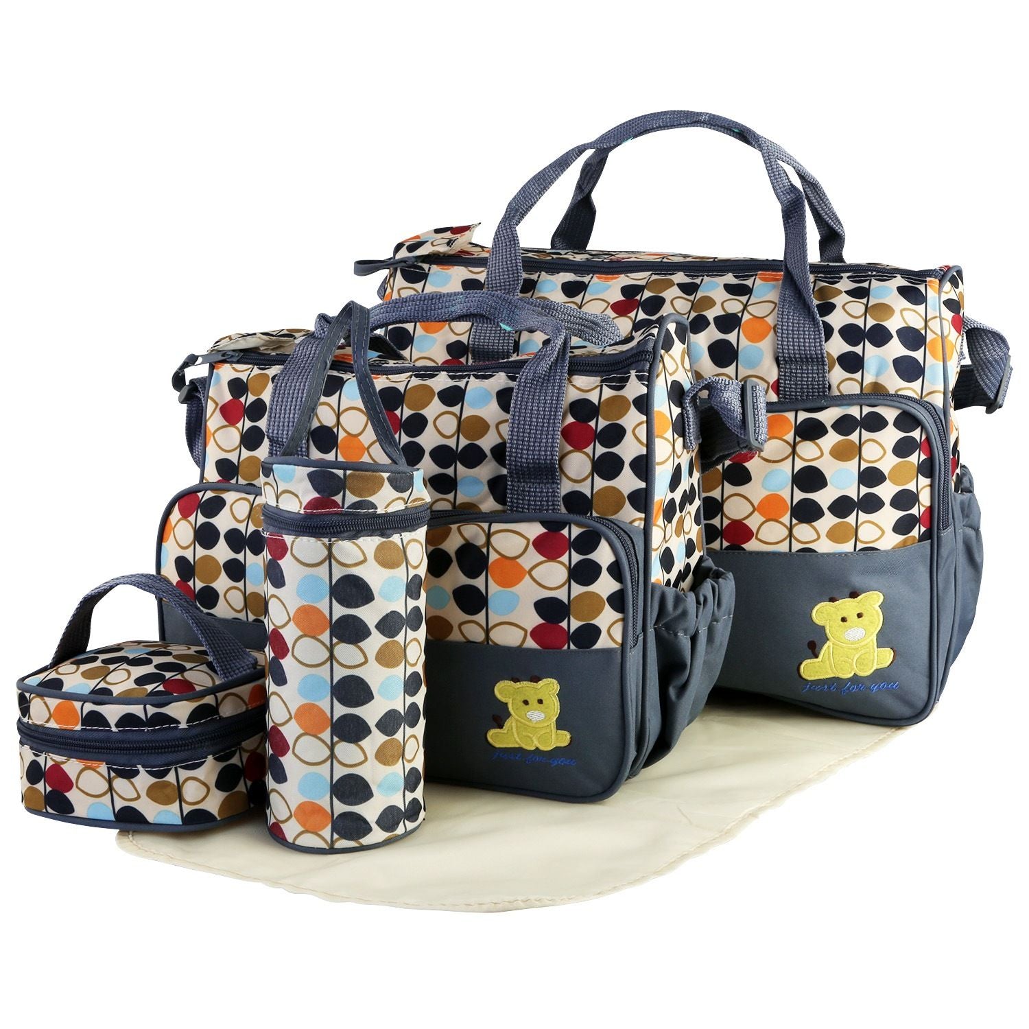 5PCS Baby Nappy Changing Bags Set – Water-Resistant & Stain-Resistant with Adjustable Straps