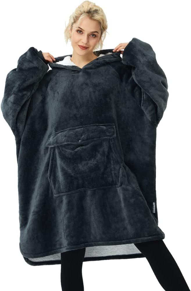 Krifey Wearable Blanket Hoodie Oversized Sherpa Hooded Sweatshirt with Giant Pocket