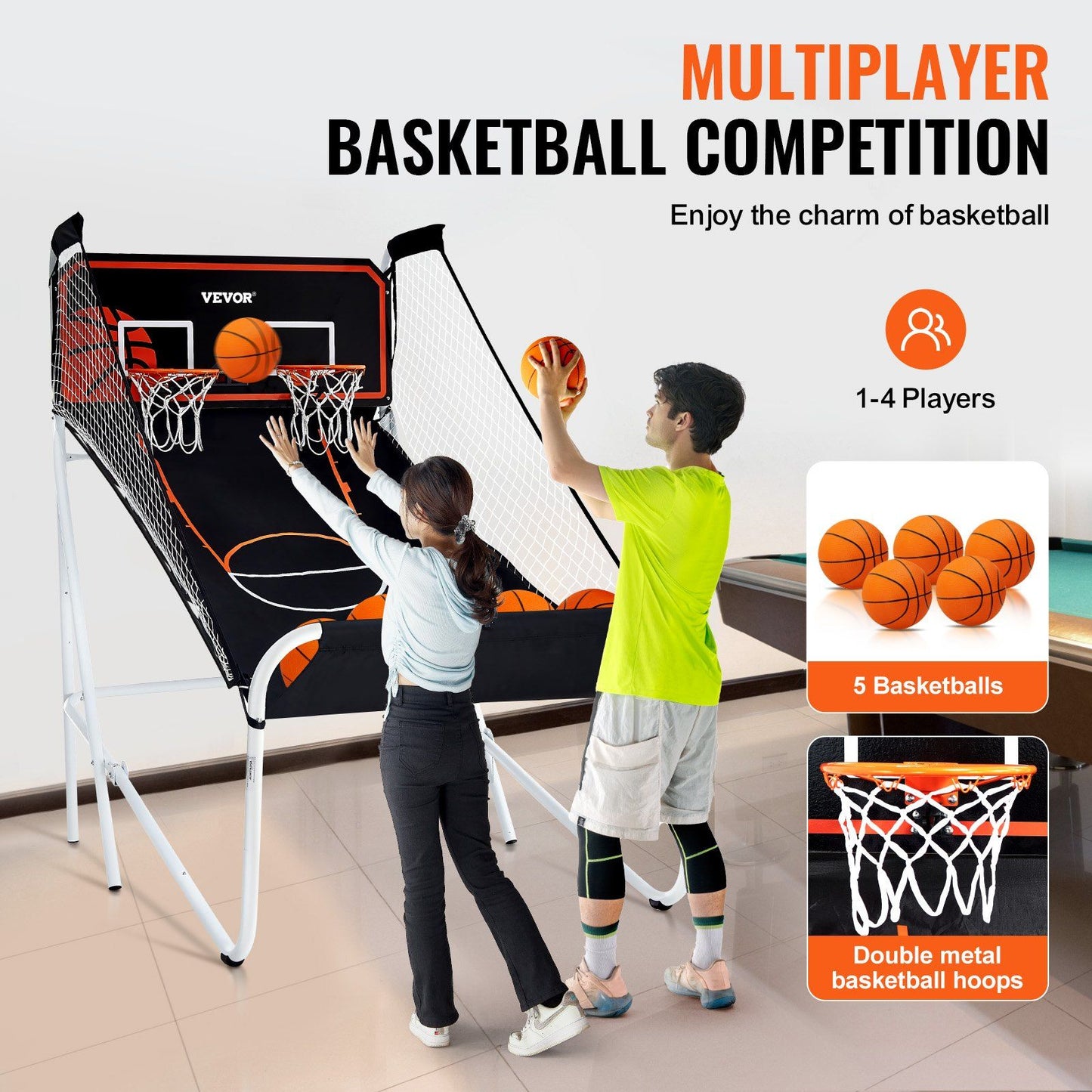VEVOR 7-Foot Basketball Arcade Game – Dual Hoop, Indoor Game with LED Scoring & 8 Game Modes
