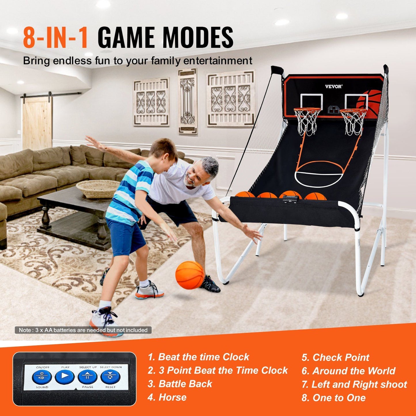 VEVOR 7-Foot Basketball Arcade Game – Dual Hoop, Indoor Game with LED Scoring & 8 Game Modes