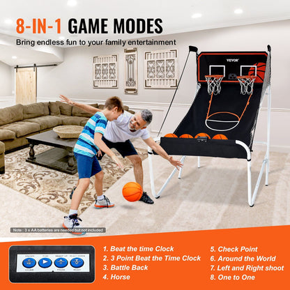 VEVOR 7-Foot Basketball Arcade Game – Dual Hoop, Indoor Game with LED Scoring & 8 Game Modes
