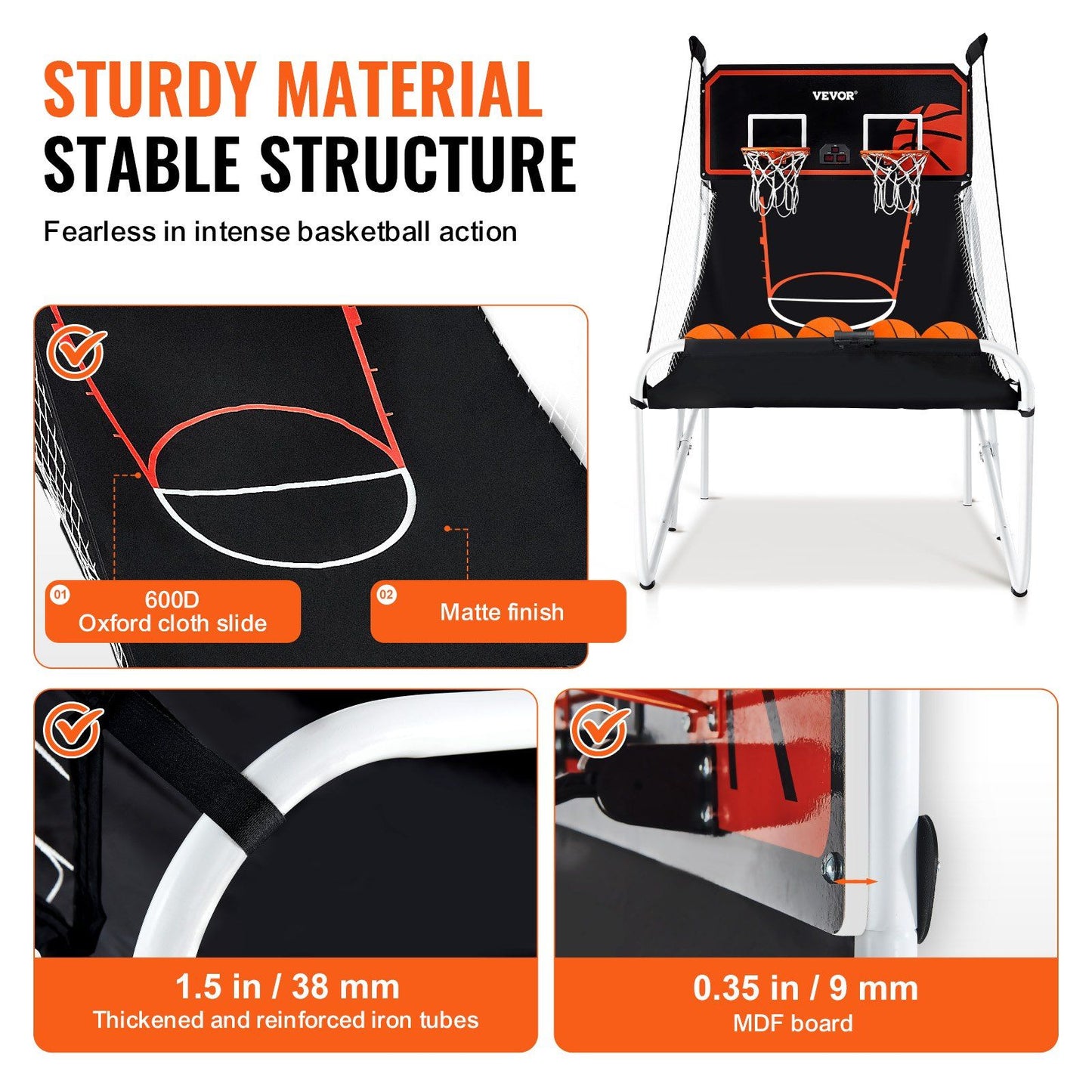VEVOR 7-Foot Basketball Arcade Game – Dual Hoop, Indoor Game with LED Scoring & 8 Game Modes