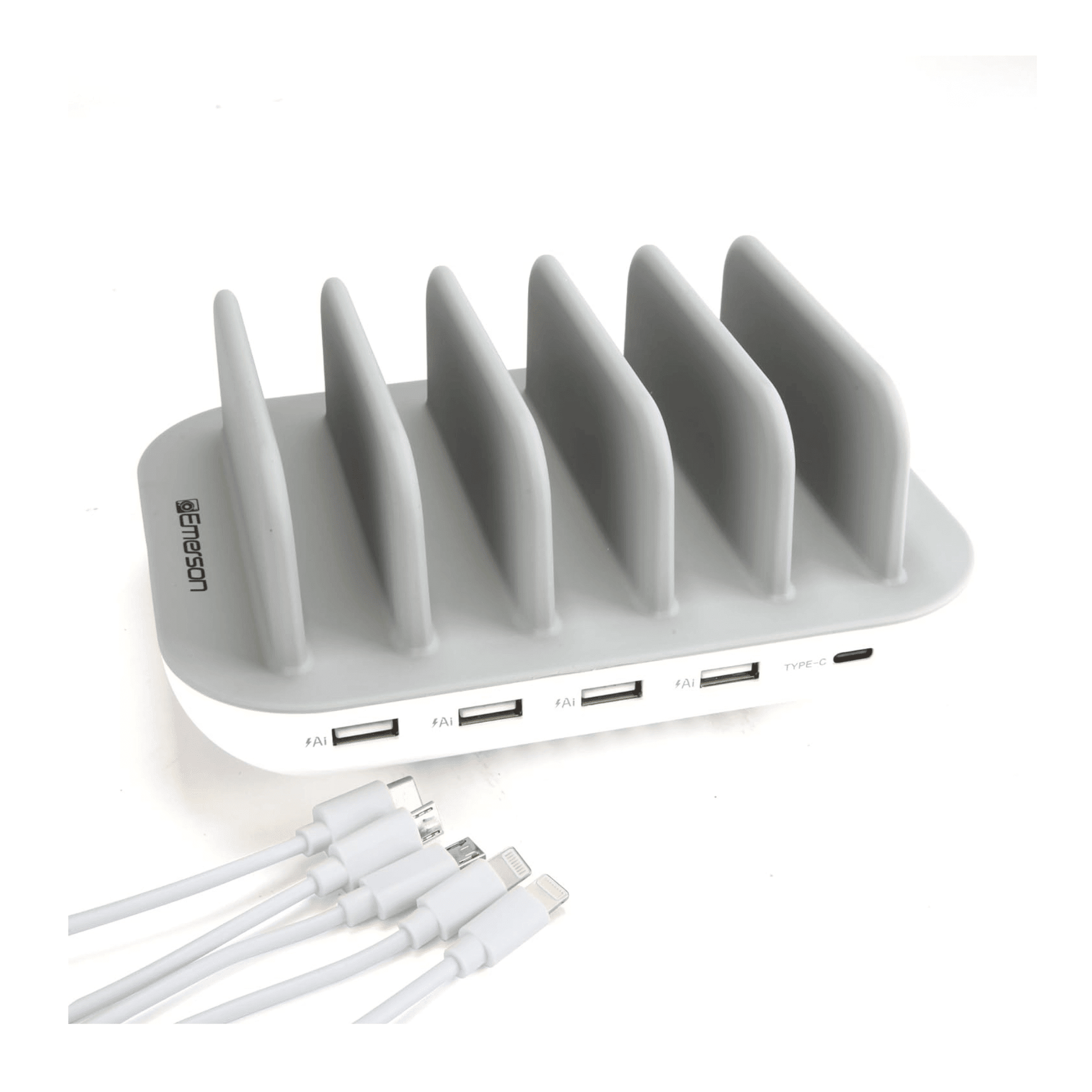 Emerson 5-Port USB Charging Station – 4 USB-A Ports + 1 USB Type-C