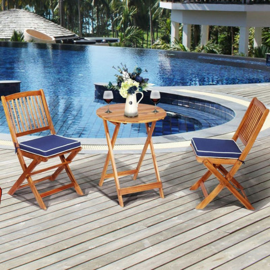 3 Pieces Patio Folding Bistro Set with Padded Cushion and Round Table